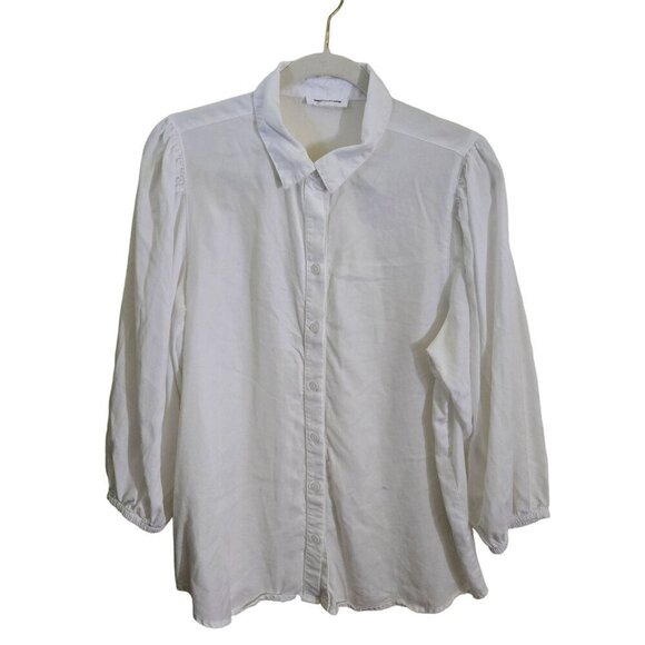 Beachlunchlounge White Isobel Tencel Puff Sleeve Button-Down Shirt Size L - Picture 2 of 7